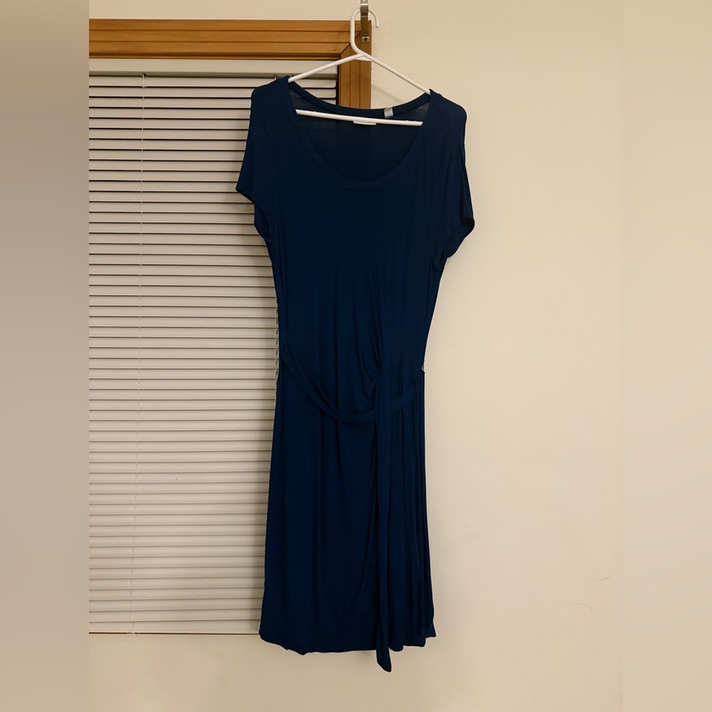 New York & Company Navy Short-Sleeve Midi Dress